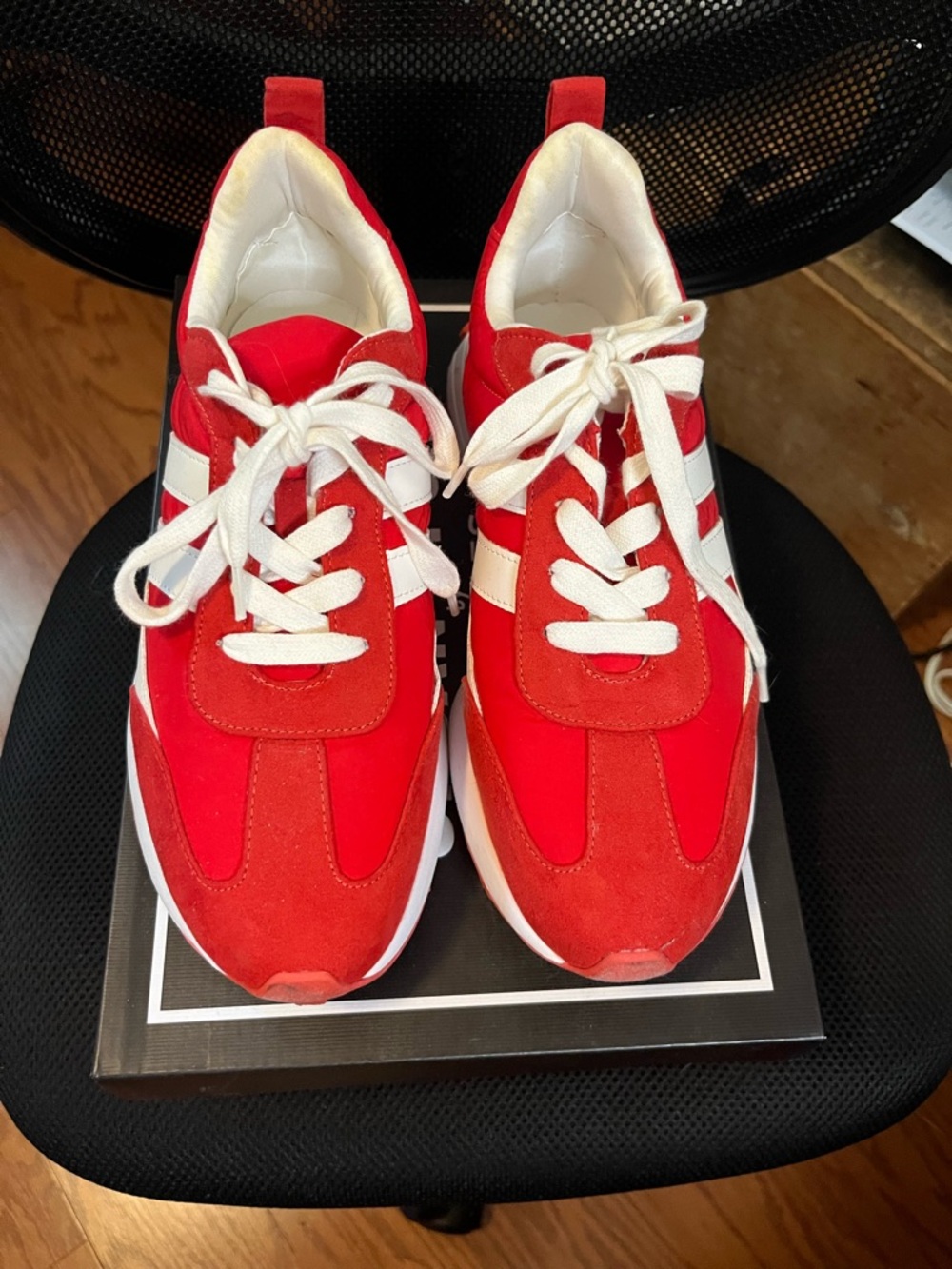 J-Slides urban sport Red and White Janey Lace-Up Sneakers size 8